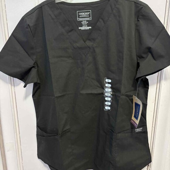 Cherokee Women's V-Neck Scrub Top NWT Medium Black - Picture 1 of 5